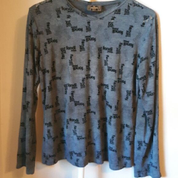 HOST PICK 🥳 RARE FENDI 90's/Y2K VINTAGE GREY SHEER LOGO LONG SLEEVE TOP SIZE 42 - Picture 1 of 4